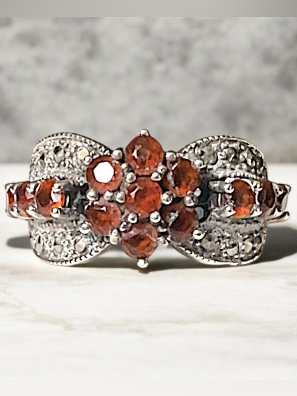 Vintage Sterling Silver Garnet Glass Ring Size 6